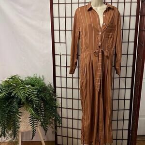 SANCIA ANTHROPOLOGIE WIDELEG PINSTRIPE JUMPSUIT ROMPER SIZE MP‎